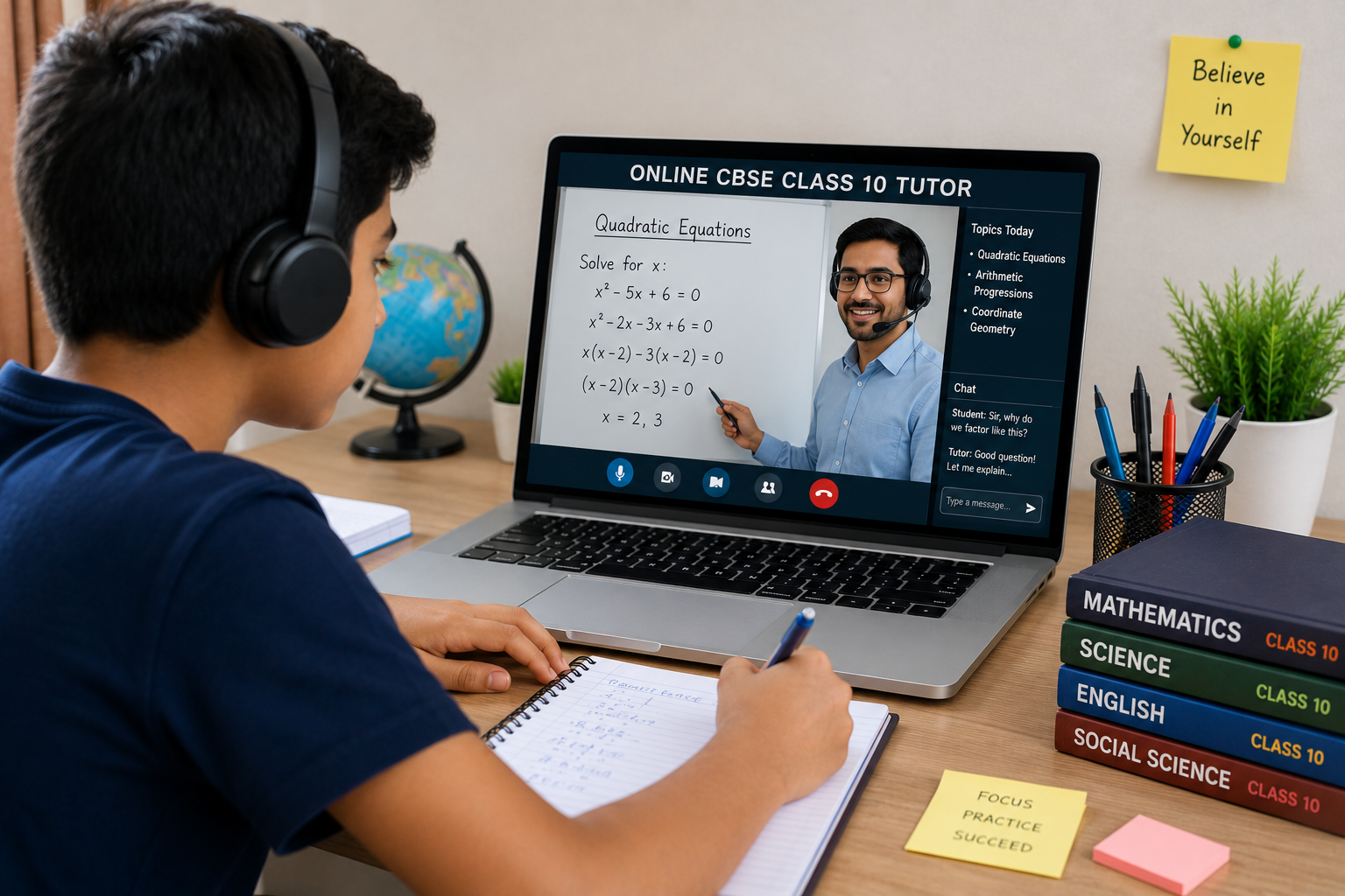 Class 10 CBSE student studying Mathematics with a tutor online