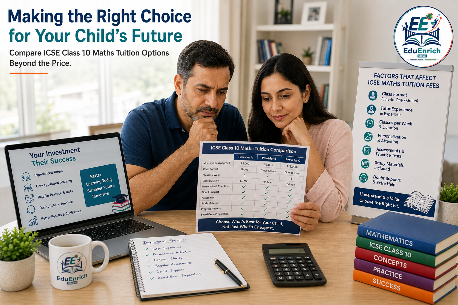 Parents comparing ICSE Class 10 Maths tuition fees and online tutoring options