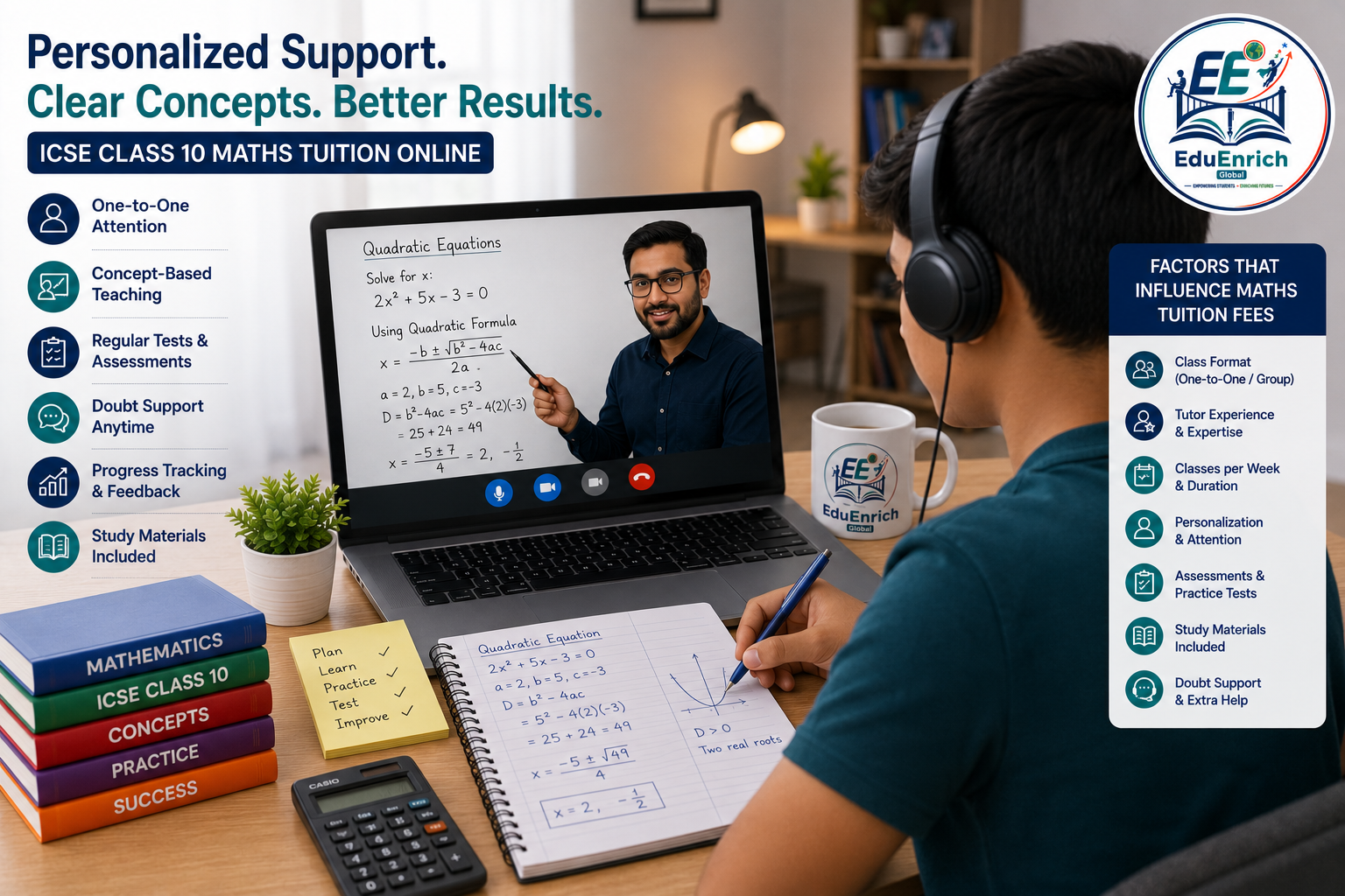 ICSE Class 10 Maths student receiving online doubt clarification from a tutor
