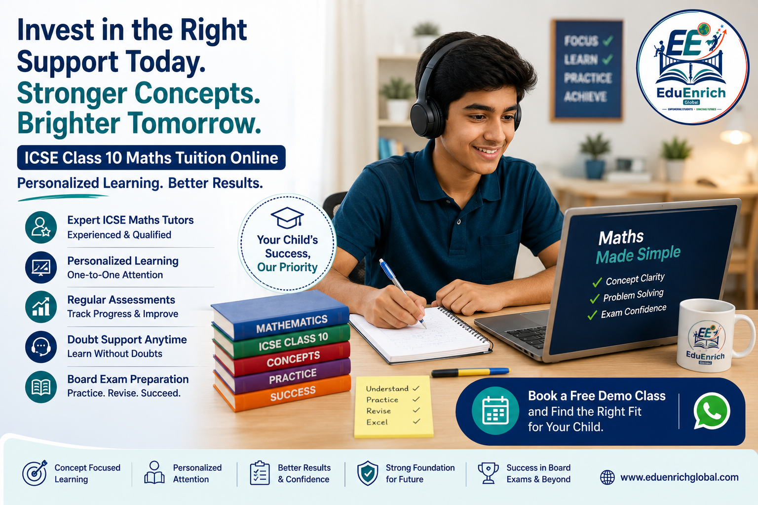 ICSE Class 10 student preparing for Maths board exams with an online tutor