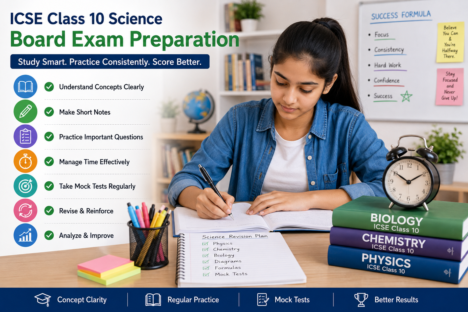 ICSE Class 10 Science student practising mock tests for board exam preparation