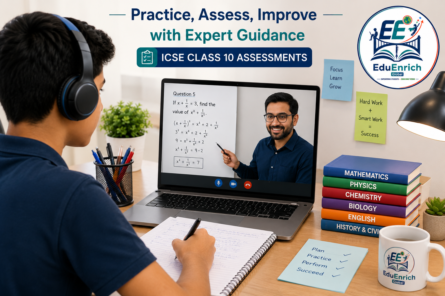 ICSE Class 10 student taking an online assessment with tutor guidance