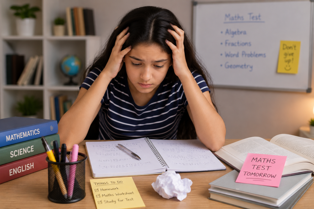 Student feeling frustrated after studying for an exam