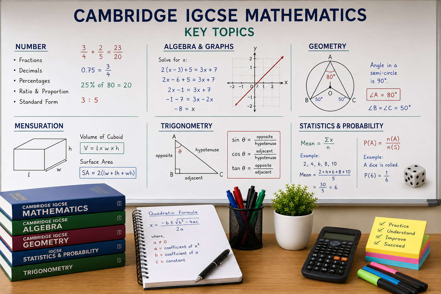 Cambridge IGCSE Mathematics algebra geometry and trigonometry concepts