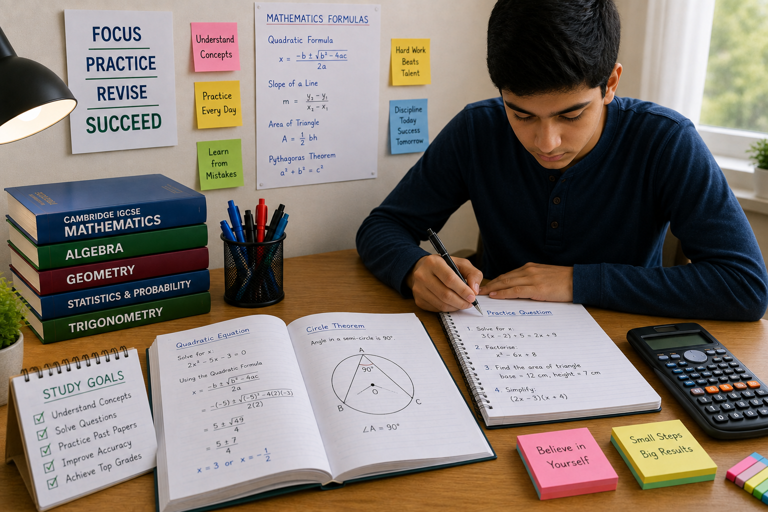 Student solving Cambridge IGCSE Mathematics practice questions