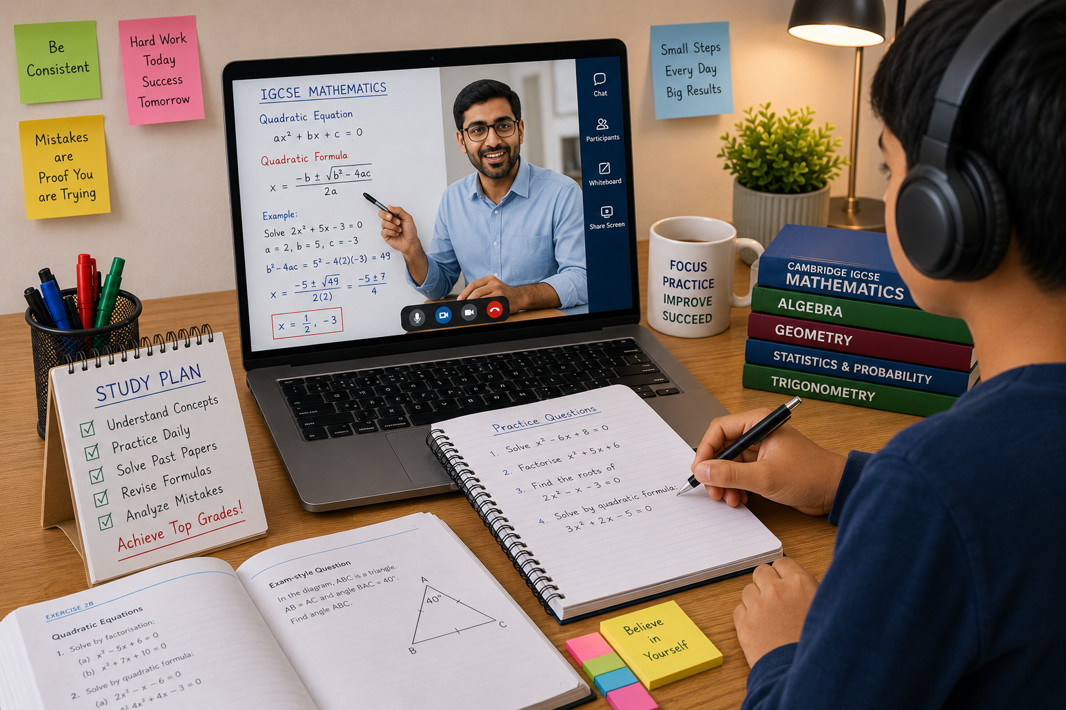 Online IGCSE Mathematics tutor helping a student solve maths problems