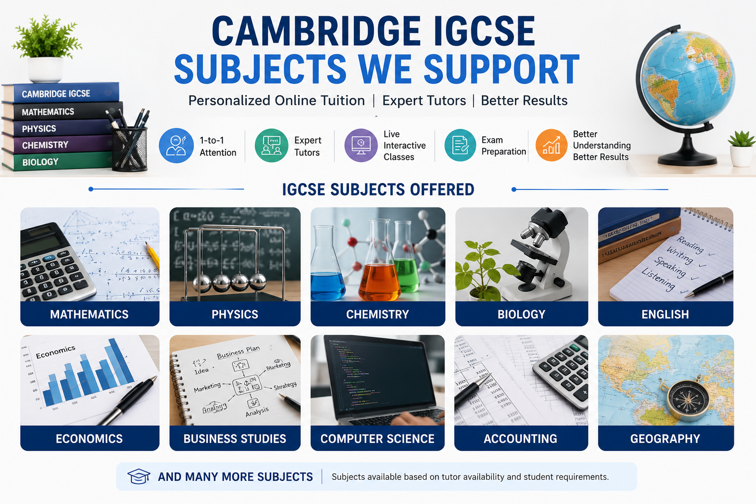Cambridge IGCSE subjects supported through online tuition