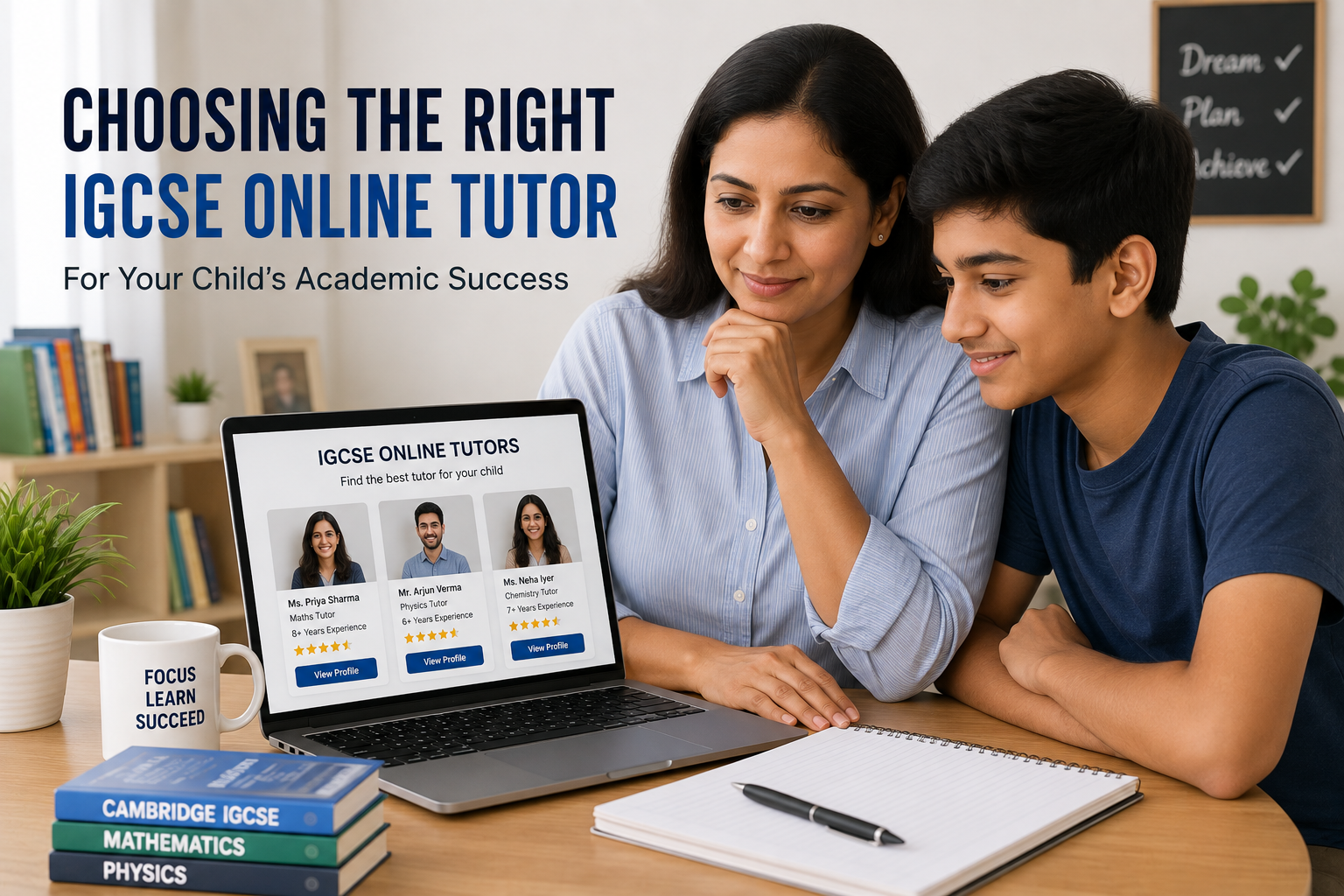 Parent choosing an IGCSE online tutor for a Cambridge student